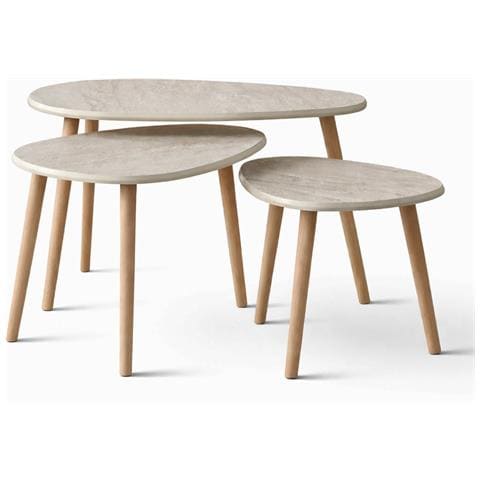 Tira Set Di 3 Tavolini Sovrapponibili Effetto Travertino - Foto 1