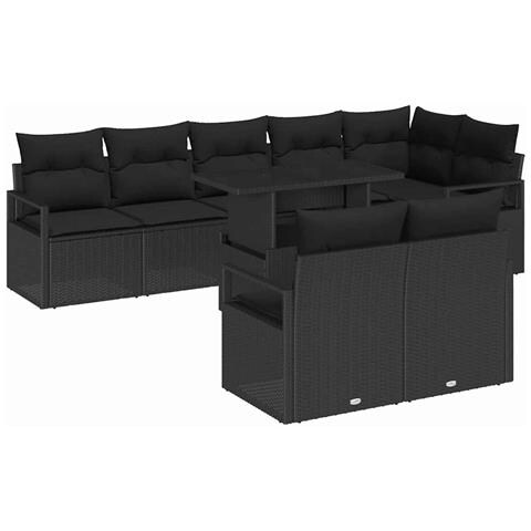 Set Divano da Giardino con archiviazione 9 pcs Nero Poly Rattan - Foto 1