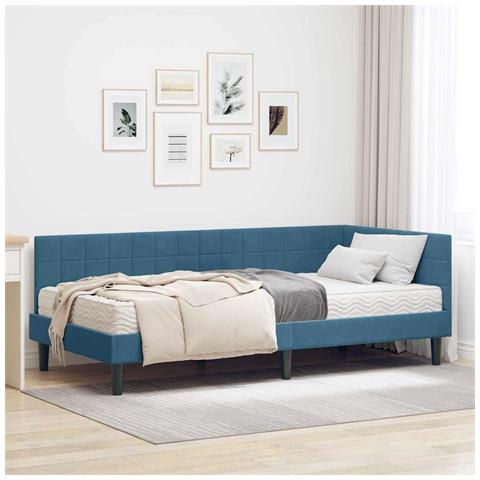 Struttura Letto Angolare con Materasso 2 pcs Blu Velluto - Foto 2