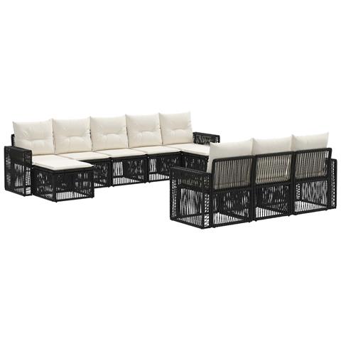 Set Divano da Giardino 10 pcs Nero e Bianco Crema polyrattan - Foto 1