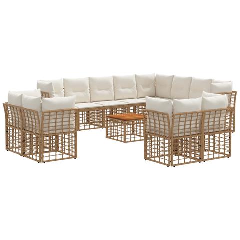 Set di divani da esterno 13 pcs Naturale e Bianco Crema - Foto 1