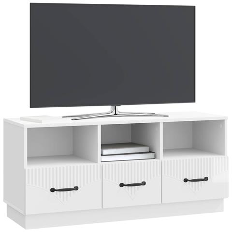 Mobile TV Bianco Lucido 102 x 34,5 x 47 cm Legno ingegnerizzato - Foto 2