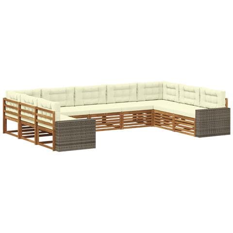 Set di divani da esterno con cuscino 9 pcs Naturale e Crema - Foto 1