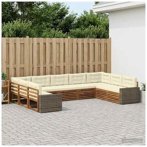 Set di divani da esterno con cuscino 9 pcs Naturale e Crema - Foto 2