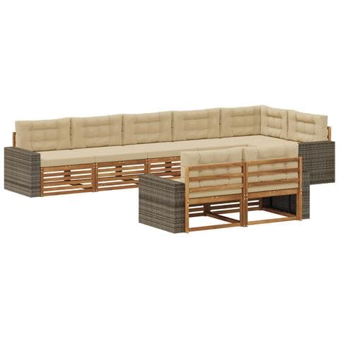 Set di divani da esterno con cuscino 8 pcs Naturale e Beige - Foto 1