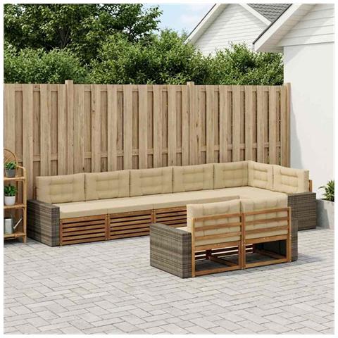 Set di divani da esterno con cuscino 8 pcs Naturale e Beige - Foto 2