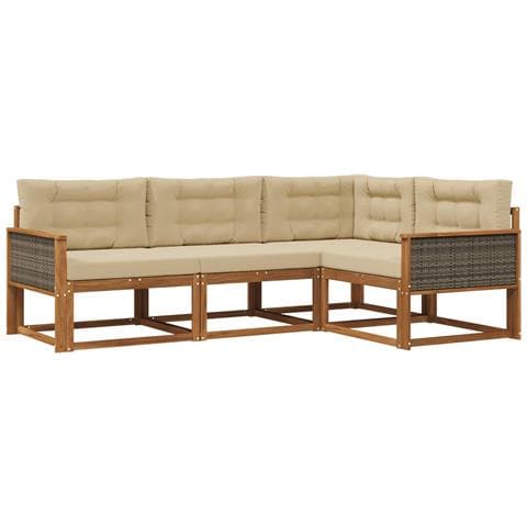 Set di divani da esterno con cuscino 4 pcs Naturale e Beige - Foto 1