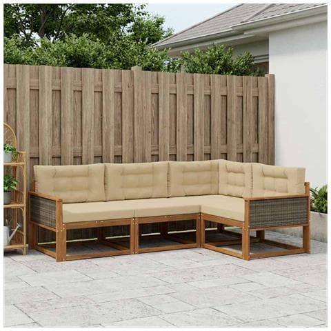 Set di divani da esterno con cuscino 4 pcs Naturale e Beige - Foto 2