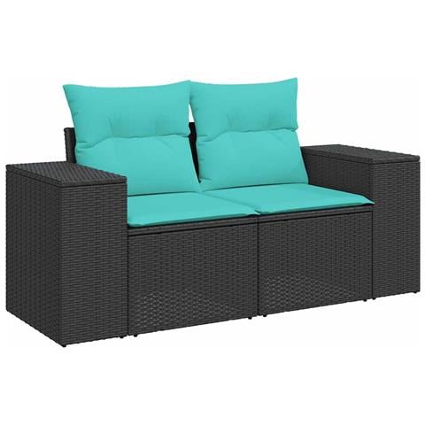 Divano da Giardino con Cuscini a 2 Posti Nero in Polyrattan - Foto 1