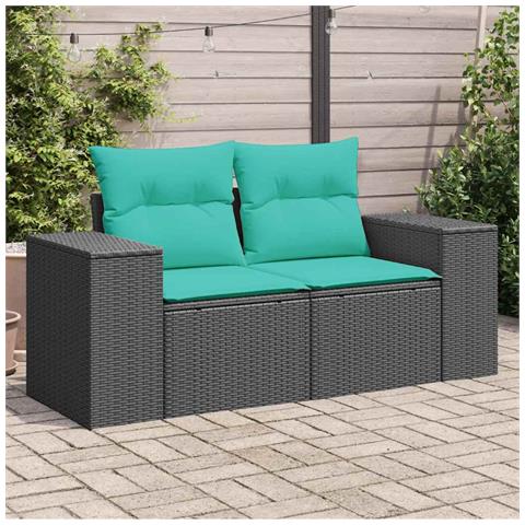 Divano da Giardino con Cuscini a 2 Posti Nero in Polyrattan - Foto 2