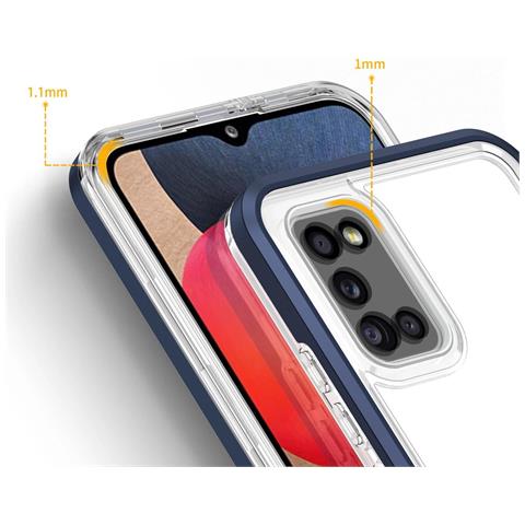 Custodia 3in1 Trasparente Per Samsung Galaxy A03s (166), Con Cornice Gel, Blu - Foto 1