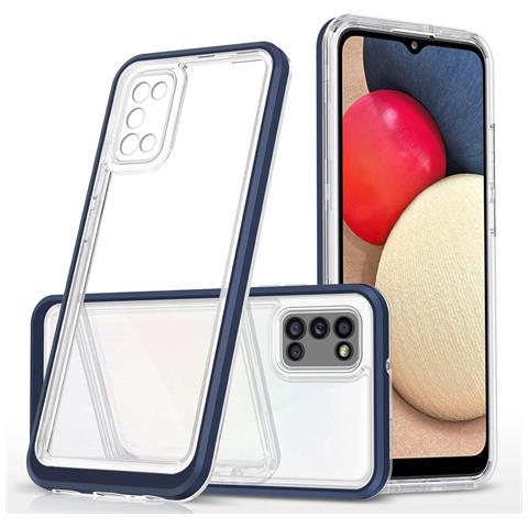 Custodia 3in1 Trasparente Per Samsung Galaxy A03s (166), Con Cornice Gel, Blu - Foto 2