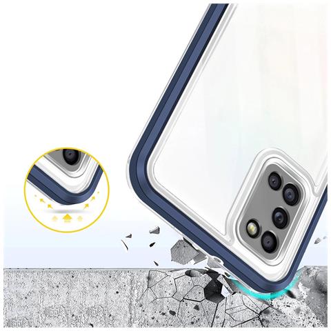 Custodia 3in1 Trasparente Per Samsung Galaxy A03s (166), Con Cornice Gel, Blu - Foto 5