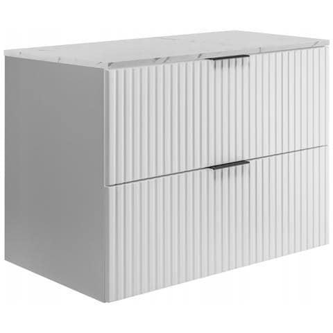Mobile sottolavabo Kaschmir 80 cm, Piano in effetto marmo bianco, Set con 3 colori di maniglie, Chiusura ammortizzata, Ripiano bianco integrato - Foto 1