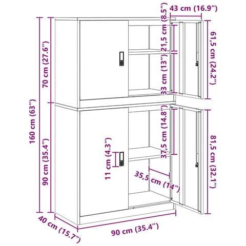 Armadio 2 pz Bianco 90 x 40 x 160 cm Acciaio Bloccabile - Foto 10
