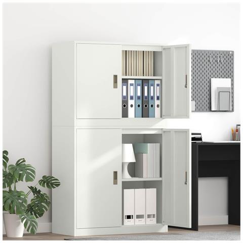 Armadio 2 pz Bianco 90 x 40 x 160 cm Acciaio Bloccabile - Foto 2