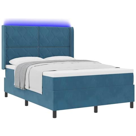 Letto a molle con strisce LED Blu 160 x 200 cm Velluto - Foto 2