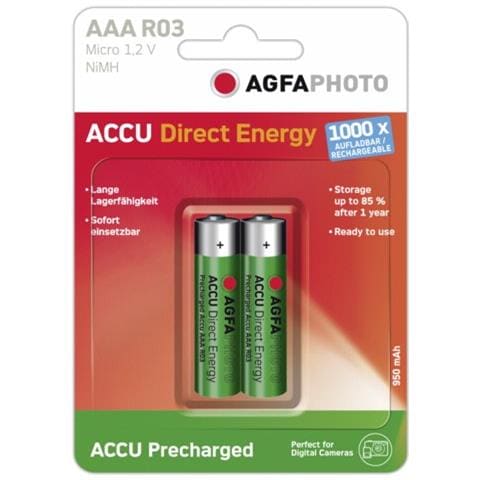 1x2 Akku NiMh Micro AAA 950 mAh Direct Energy - Foto 1