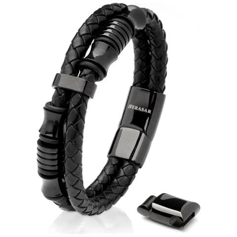 Bracciale in Pelle da Uomo, ""Spirit"", 23cm, Nero - Foto 1