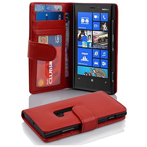 Custodia Libro Per Nokia Lumia 920 In Rosso Cremisi - Con 3 Vani Di Carte E Chiusura Magnetica - Portafoglio Cover Case Wallet Book Etui Protezione - Foto 1