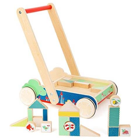 Carrello Cubetti Da Costruzione Move It, In Legno, Con 27 Blocchi Stampati, Per Muovere I Primi Passi Giocattoli, Multicolore, 11435 - Foto 1