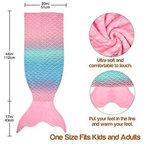 Catalogna Classy Bambini Mermaid Tail Coperta Caldo Morbido Peluche Fleece Sacco A Pelo Snuggle Coperta Per Ragazze Toddler Teens 155 X 48 Cm (61 X 19) Arcobaleno Ombre Scala Di Pesci Del Modello Idea - Foto 4