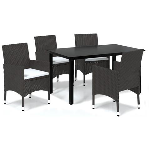 Set Da Pranzo Per Giardino 5 Pz Con Cuscini Polyrattan Marrone - Foto 1