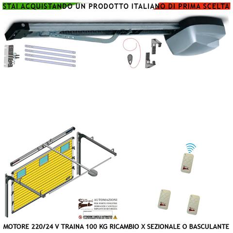 Porta Sezionale Kit Automatismo Elettrico 220/24 V Autoreverse Traina 100 Kg 3 Radiocomandi Sblocco Interno Sul Carrel - Foto 1