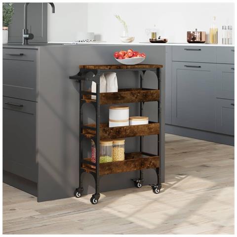 Carrello Da Cucina Rovere Fumo 53x20x76 Cm In Legno Multistrato - Foto 2