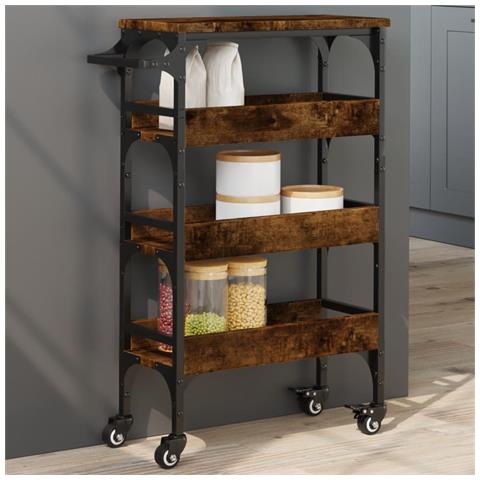 Carrello Da Cucina Rovere Fumo 53x20x76 Cm In Legno Multistrato - Foto 8