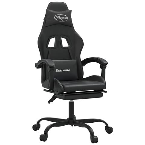 Sedia da Gaming Girevole Poggiapiedi Nero in Similpelle - Foto 1