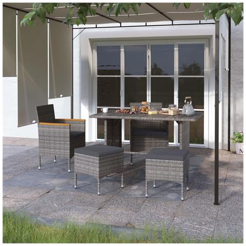 Set Sedie da Giardino con Poggiapiedi 4 pz in Polyrattan Grigio - Foto 2