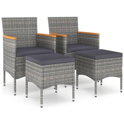 Set Sedie da Giardino con Poggiapiedi 4 pz in Polyrattan Grigio - Foto 1