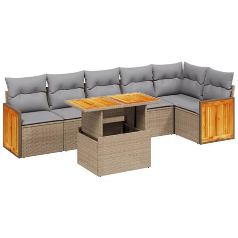 Set Divani Da Giardino 7 Pz Con Cuscini Beige In Polyrattan - Foto 2