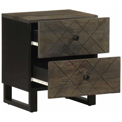 Comodino Nero 40x33x46 Cm In Legno Massello Di Mango - Foto 2