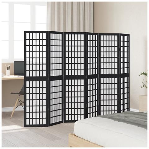 Divisorio Ambienti 6 Pannelli Nero Legno Massello Di Paulownia - Foto 3