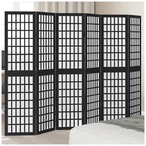 Divisorio Ambienti 6 Pannelli Nero Legno Massello Di Paulownia - Foto 1