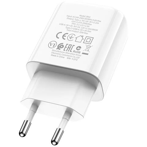 Caricabatteria Rete Bn4 20w Con 1 Porta Usb-a + 1 Porta Usb-c, Per Tablet, Ipad, Smartphone White - Foto 2