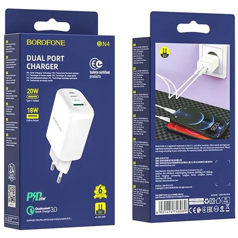 Caricabatteria Rete Bn4 20w Con 1 Porta Usb-a + 1 Porta Usb-c, Per Tablet, Ipad, Smartphone White - Foto 4