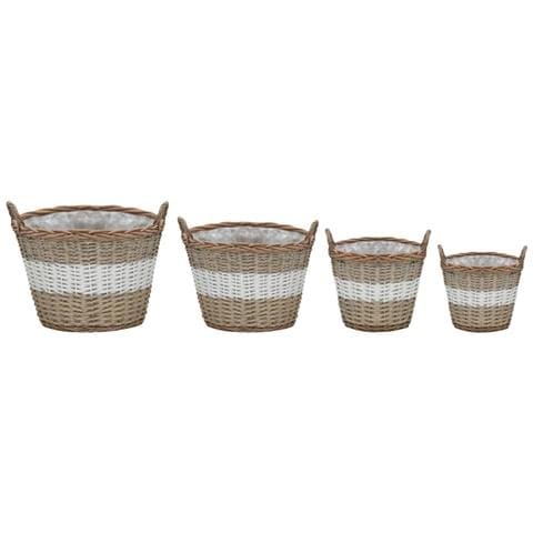 Letti Rialzati Da Giardino 4 Pz In Vimini E Rivestimento In Pe - Foto 1