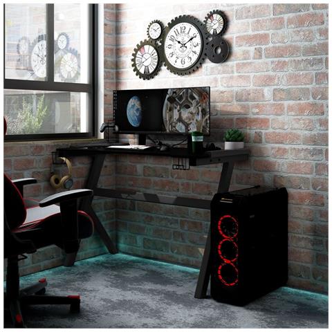 Lusso Casadino -  Scrivania Da Gaming Con Led E Gambe A Y Nera 90x60x75 Cm - Foto 8