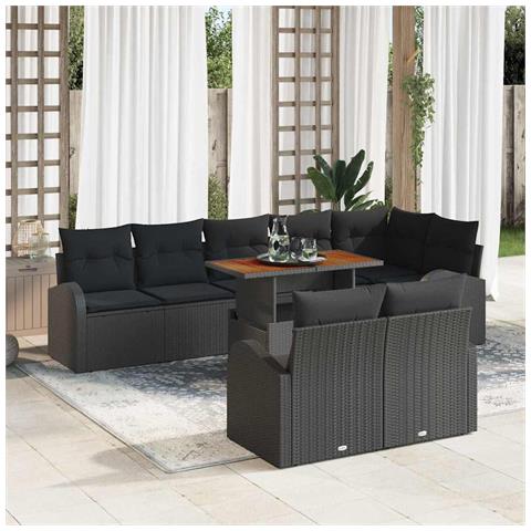 Set da Pranzo da Giardino di 9 Pezzi con Cuscini Nero Rattan Polietilene Acacia - Foto 2