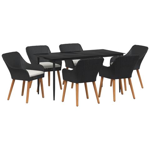 Set da pranzo per giardino 7 pezzi in polyrattan nero - Foto 1