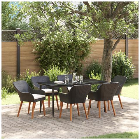 Set da pranzo per giardino 7 pezzi in polyrattan nero - Foto 2