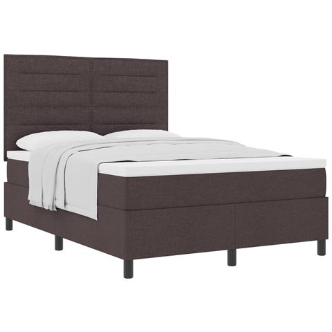 Letto con Rete a Molla e Materasso Marrone Scuro 160x200 cm in Tessuto - Foto 1