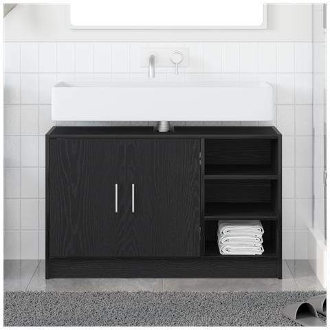 Armadio Lavabo Rovere Nero 90x29x55 cm Legno Ingegnerizzato - Foto 2