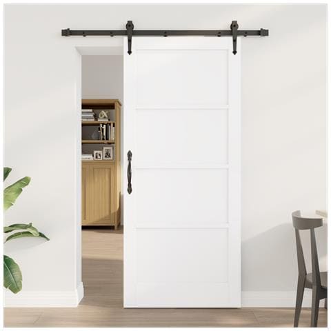 Porta scorrevole  con set di accessori 'ORKDAL'legno massello bianco pino, Porta interna  'ORKDAL'bianca 86x198.5x4 cm in legno massello pino - Foto 2
