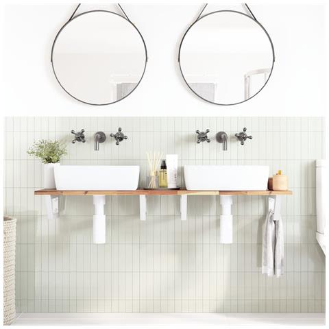 Ripiano A Parete Per Lavabo In Acciaio E Massello Di Acacia - Foto 2