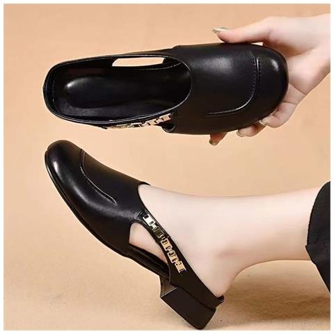 Scarpe Donna Stile Vintage Francese, Ciabatte Mule Estive In Pvc Nero Con Tacco Basso E Punta Chiusa, Compatibile Con Abbigliamento Casual It L - Foto 6
