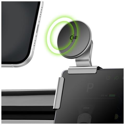 Supporto Supporto Per Auto Magnetico Con Ricarica Wireless Qi2 E Supporto Per Schermo Tesla, Argento - Foto 1